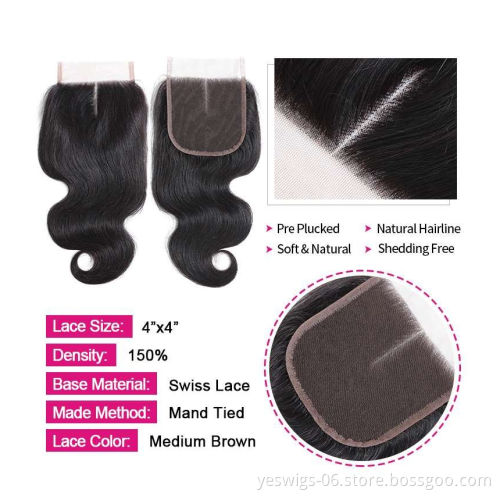 Brazilian Body Wave Hair 4 Bundles with Closure Remy Human Hair Weave Bundles With Closure Natural Color
